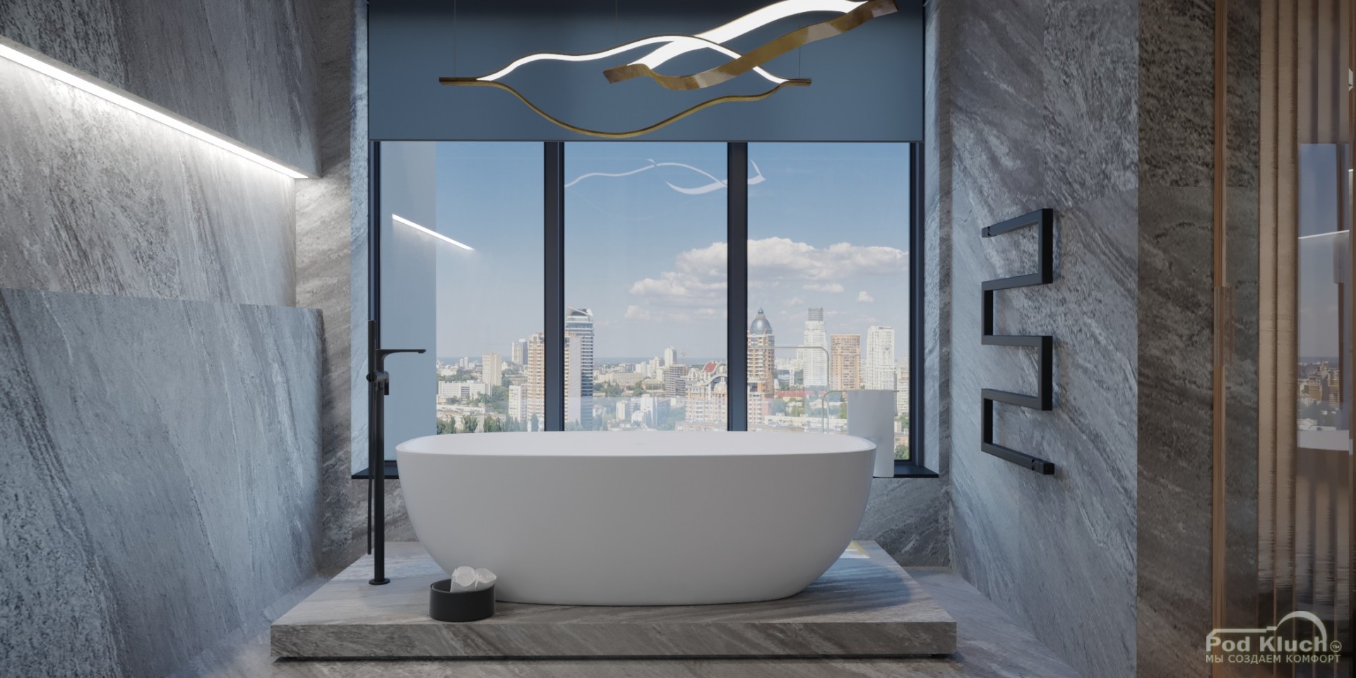 Интерьер ванной комнаты - Квартира в центре Sky Line 250 кв.м